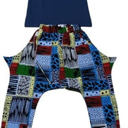 Two-Piece Set — Ndebele Tribal Patchwork Harem Pants & Navy Contrast Shirt