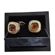 Brown Gemstone and Crystal Halo Cufflinks