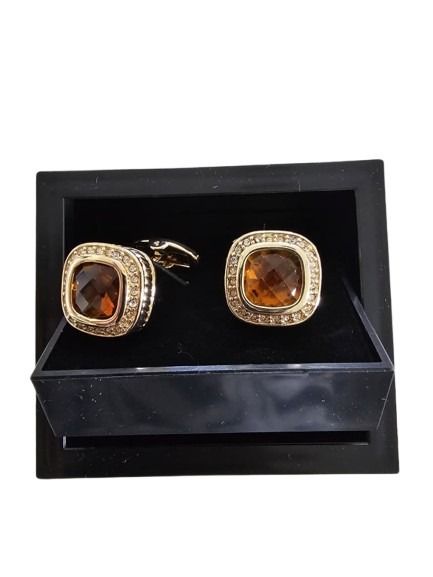 Brown Gemstone and Crystal Halo Cufflinks