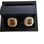 Brown Gemstone and Crystal Halo Cufflinks