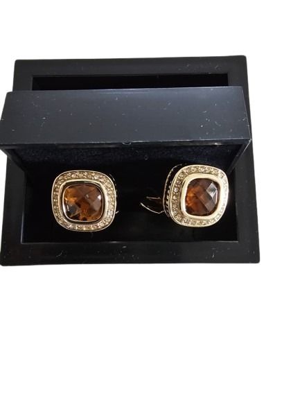 Brown Gemstone and Crystal Halo Cufflinks
