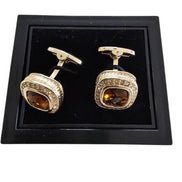 Brown Gemstone and Crystal Halo Cufflinks