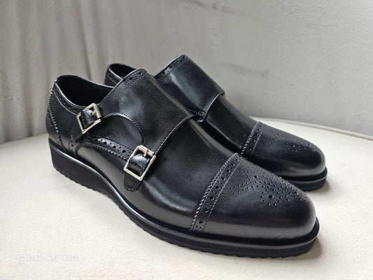Black Double Strapped Leather Shoes