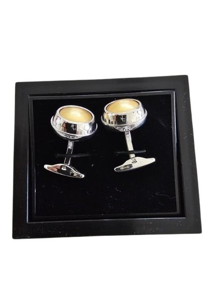 Gold Disc Cufflinks in Silver Rings