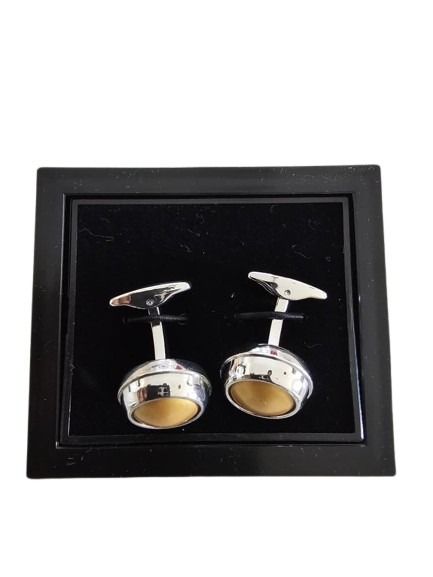 Gold Disc Cufflinks in Silver Rings