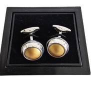Gold Disc Cufflinks in Silver Rings