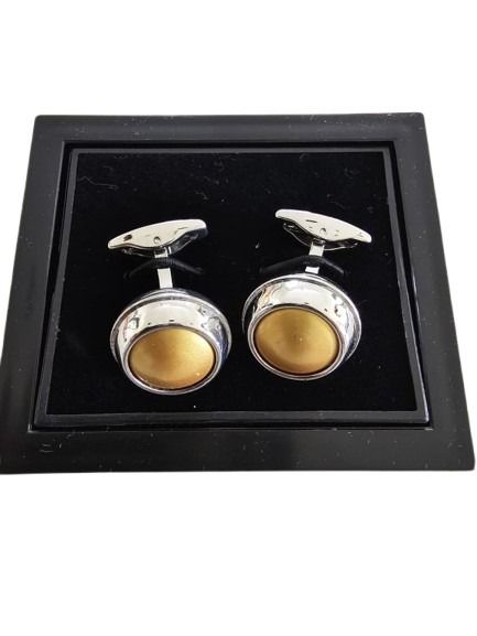 Gold Disc Cufflinks in Silver Rings