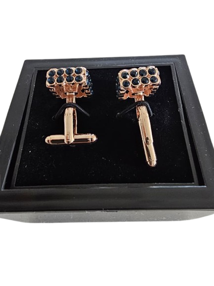 Gold Blue-Gem Grid Cufflinks