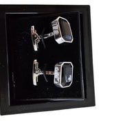 Black Rectangular Silver-Edged Cufflinks