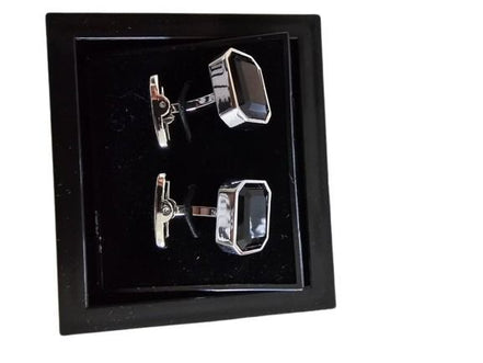 Black Rectangular Silver-Edged Cufflinks