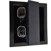 Black Rectangular Silver-Edged Cufflinks