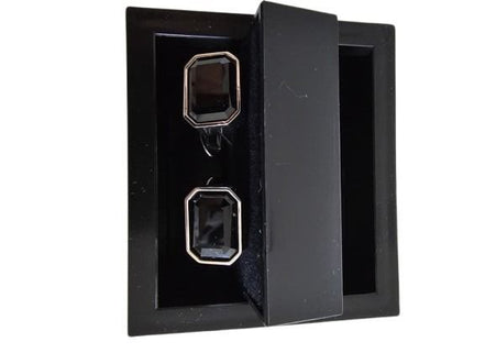Black Rectangular Silver-Edged Cufflinks
