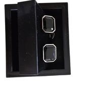 Black Rectangular Silver-Edged Cufflinks