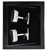 Black Rectangular Silver-Edged Cufflinks