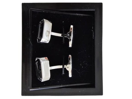 Black Rectangular Silver-Edged Cufflinks