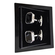 Black Rectangular Silver-Edged Cufflinks