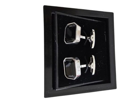 Black Rectangular Silver-Edged Cufflinks