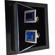 Blue Rectangular Studded Cufflinks