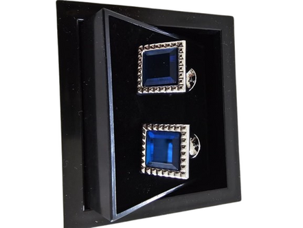 Blue Rectangular Studded Cufflinks