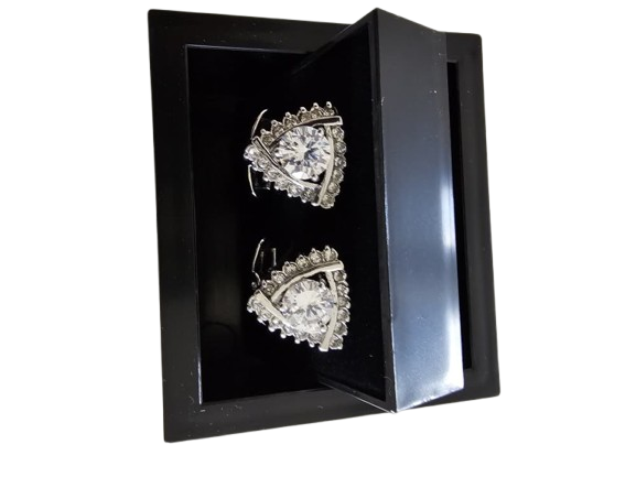 Clear Crystal Silver Cufflinks