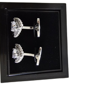 Clear Crystal Silver Cufflinks