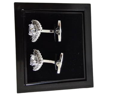 Clear Crystal Silver Cufflinks
