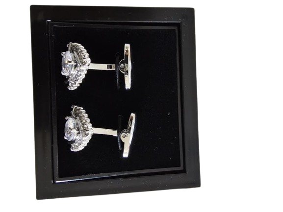 Clear Crystal Silver Cufflinks