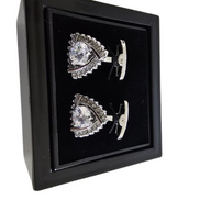 Clear Crystal Silver Cufflinks