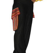 African Women's Pants featuring a high-waisted black wide-leg silhouette with distinct multi-colored striped Aso Oke side patch pockets