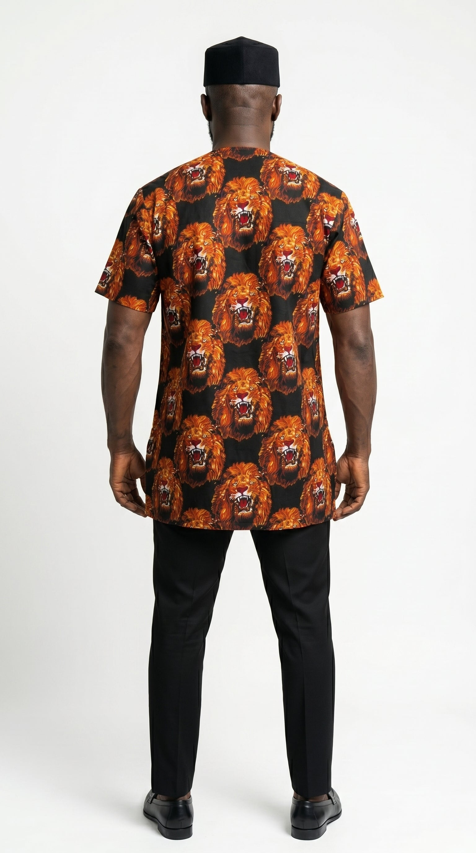  a patterned shirt with a white