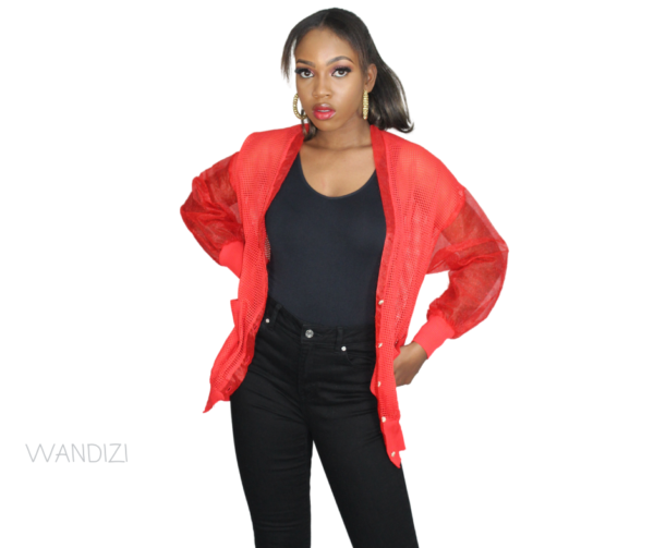 red Net bomber style jacket by Wandizi